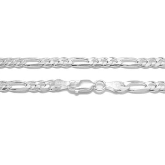 STERLING SILVER FIGARO CHAIN NECKLACE 6MM (GAUGE 150). AVAILABLE IN 5 LENGTHS. - Picture 2 of 3